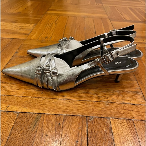 Zara Silver Strappy Slingbacks - Picture 8 of 9